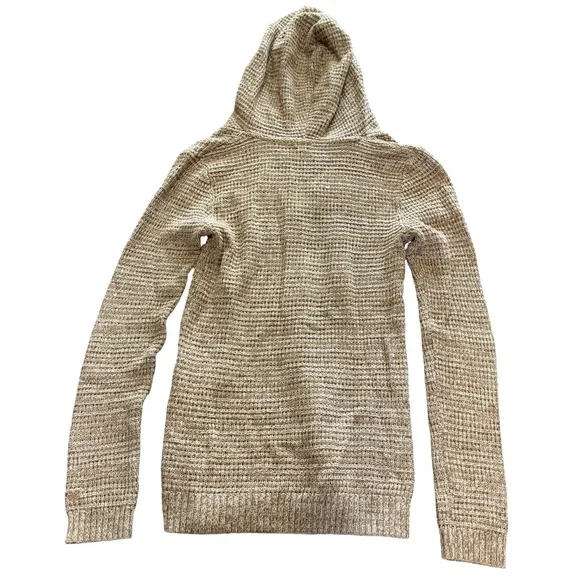 Roxy Women's Tan Marled Knit Hooded Sweater Tunic Cable Knit V Neck - Picture 4 of 6